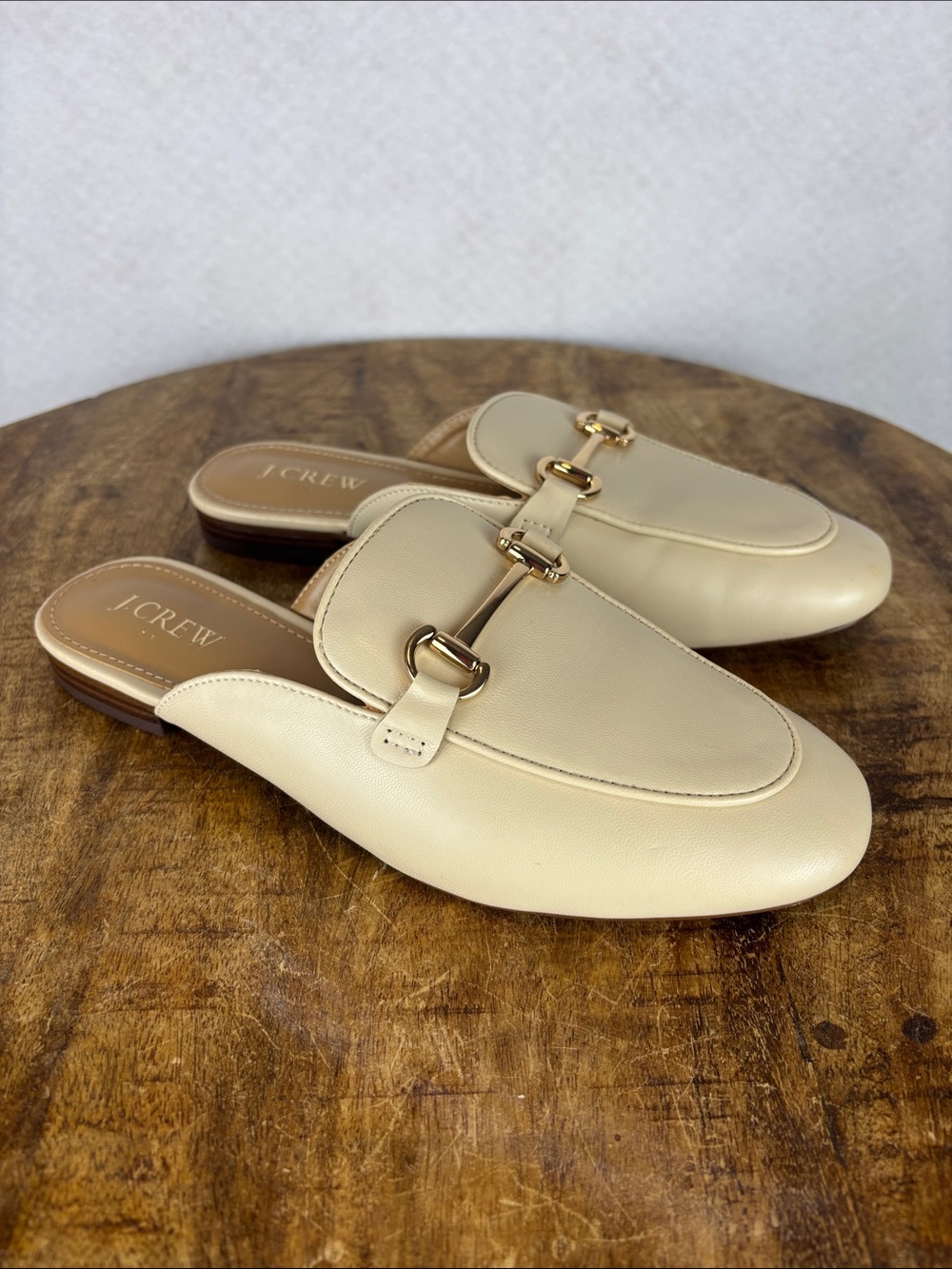 J.Crew Cream Mule Loafers Women’s Size 7 Gold Bit Slip On Flats Minimalist Shoes
